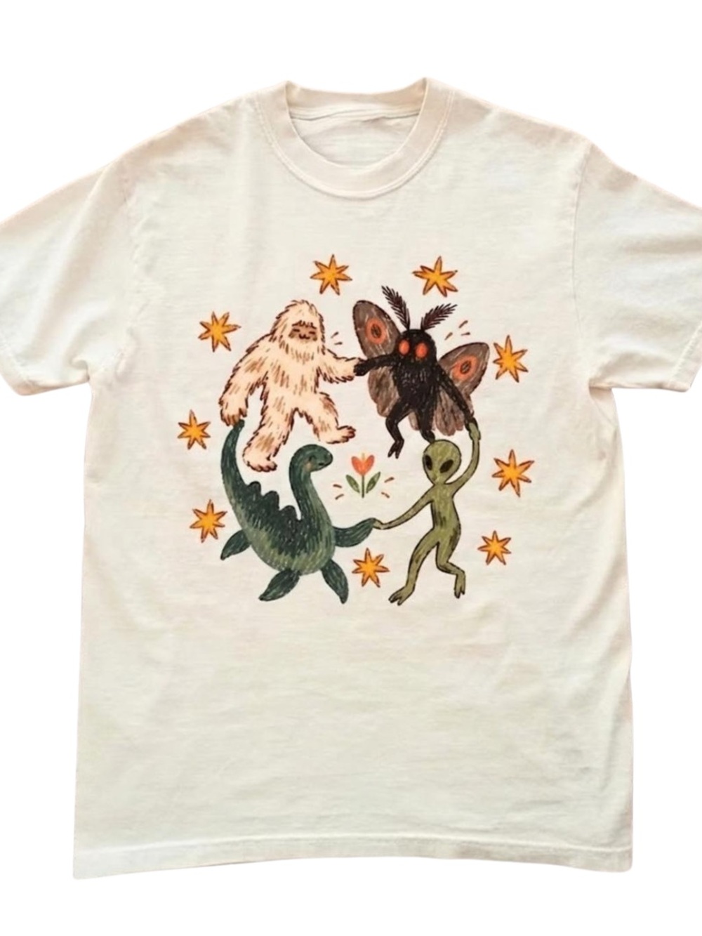 Gildan Cream Kids Tee with Colorful Monster Friends